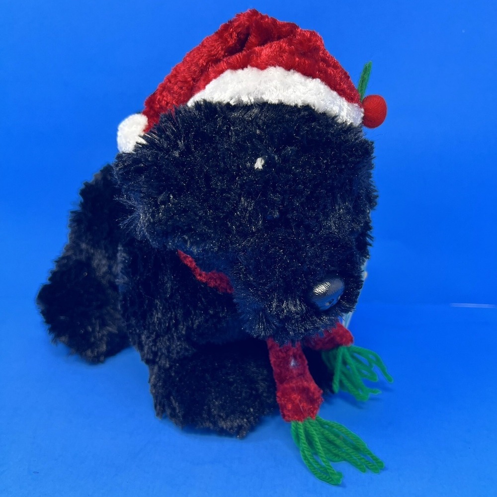 1998 Kellytoy Black Santa Dog Plush Hat & Scarf Holiday Christmas Stuffed Animal